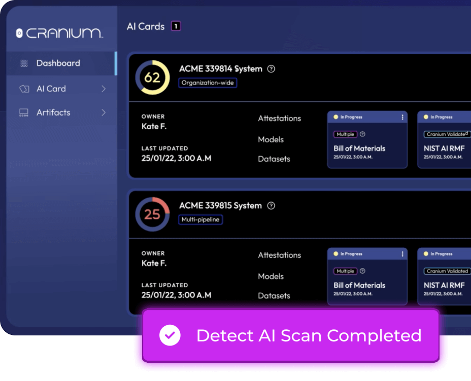 cranium AI cards dashboard screen